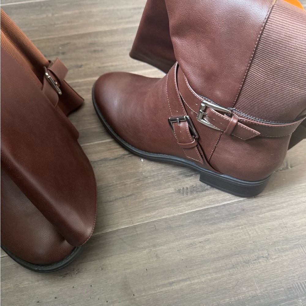 Brown Buckle Ankle Boots